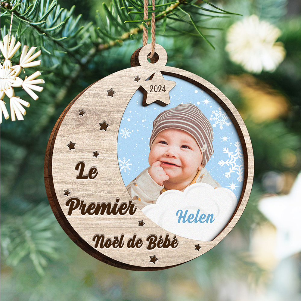 Ornement de Noël en bois - Pendentif bébé avec photo