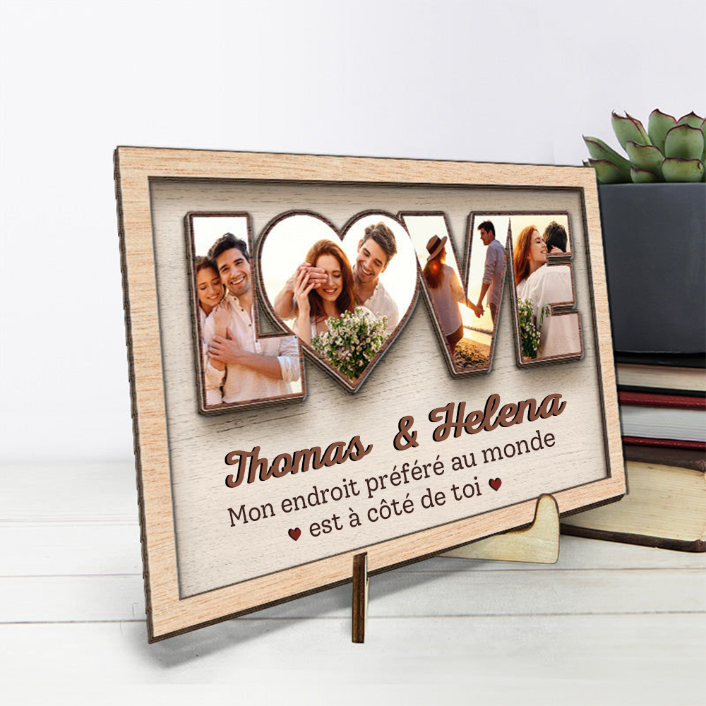 LOVE – Plaque en bois personnalisée avec photos pour couple amoureux