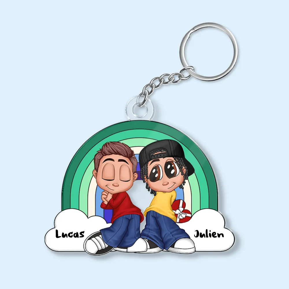 Porte-clés personnalisé en acrylique – Cadeau pour couple LGBT arc-en-ciel