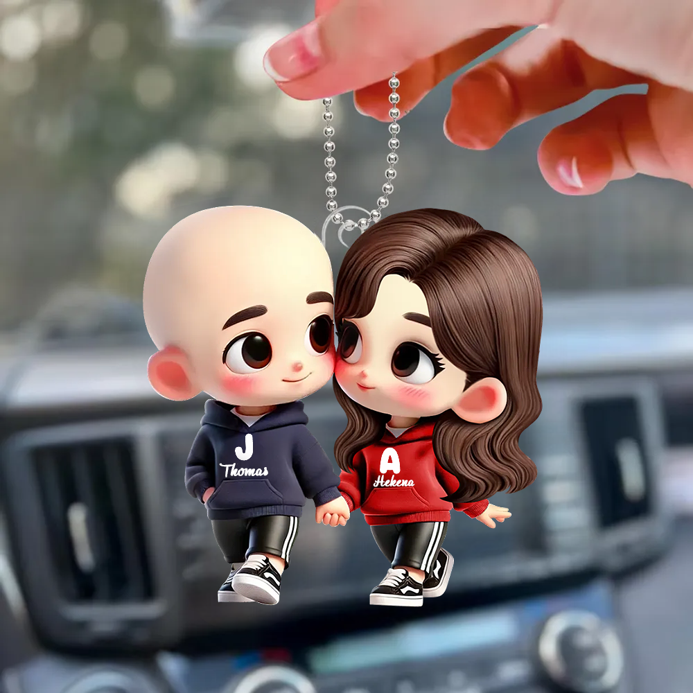 Adorable Couple Dessiné – Ornement Acrylique Personnalisé Pour Voiture