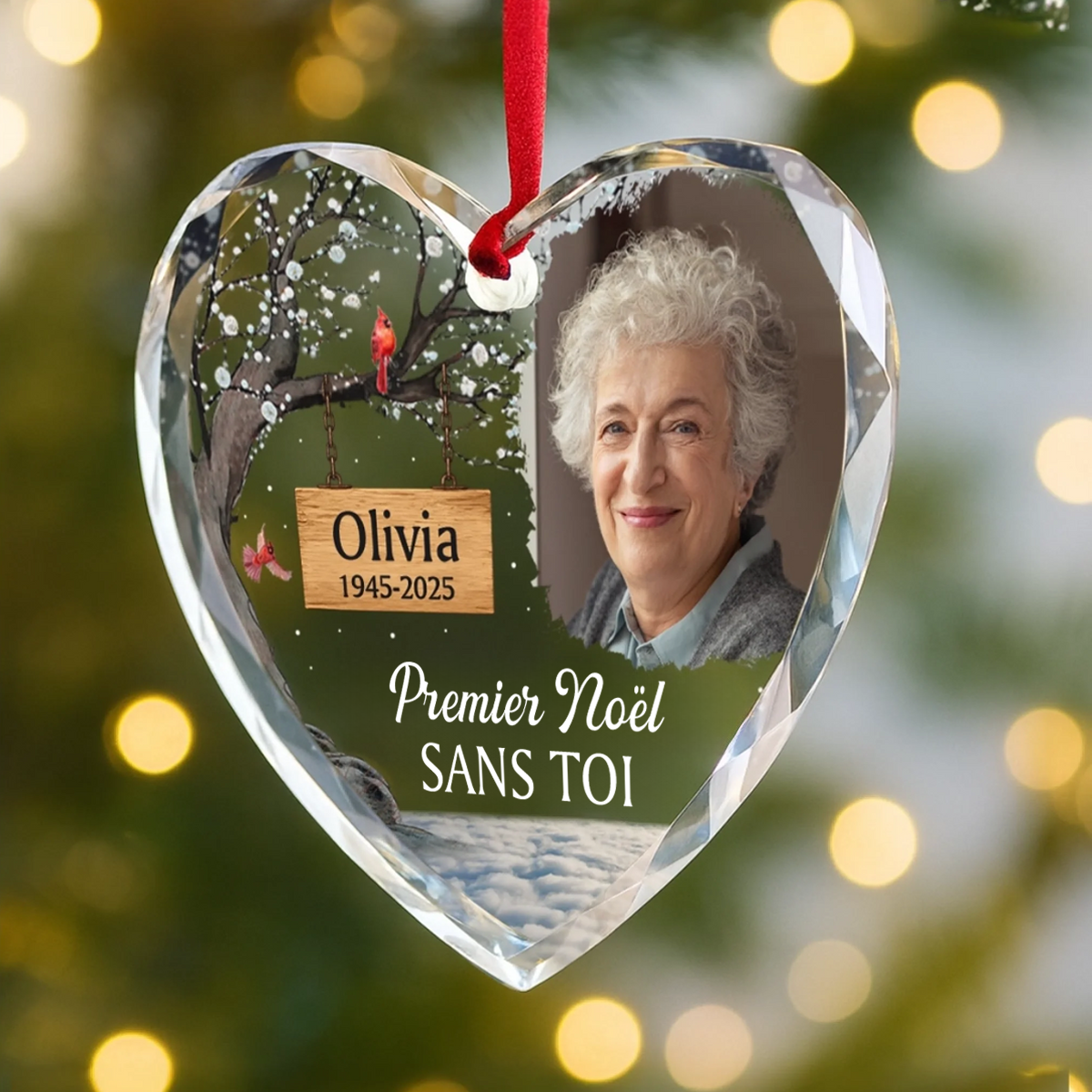 Premier Noël sans toi- ornement en verre avec photo Décoration de Noël