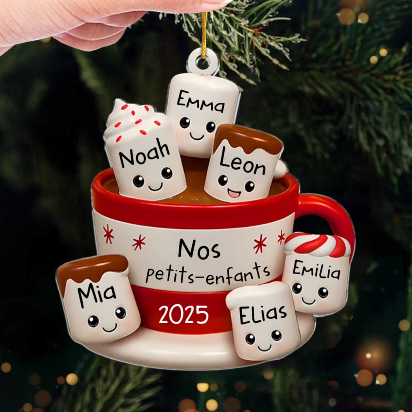 Ornement en acrylique personnalisé - Cadeaux de Noël personnalisés pour grand-père, grand-mère - Nos petits marshmallows