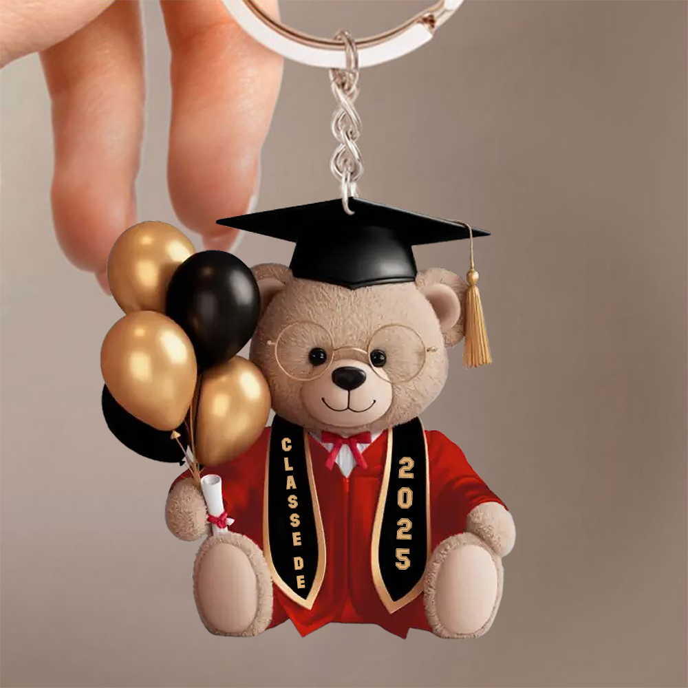 Porte-clés personnalisé "Ours avec ballons" pour la remise de diplôme