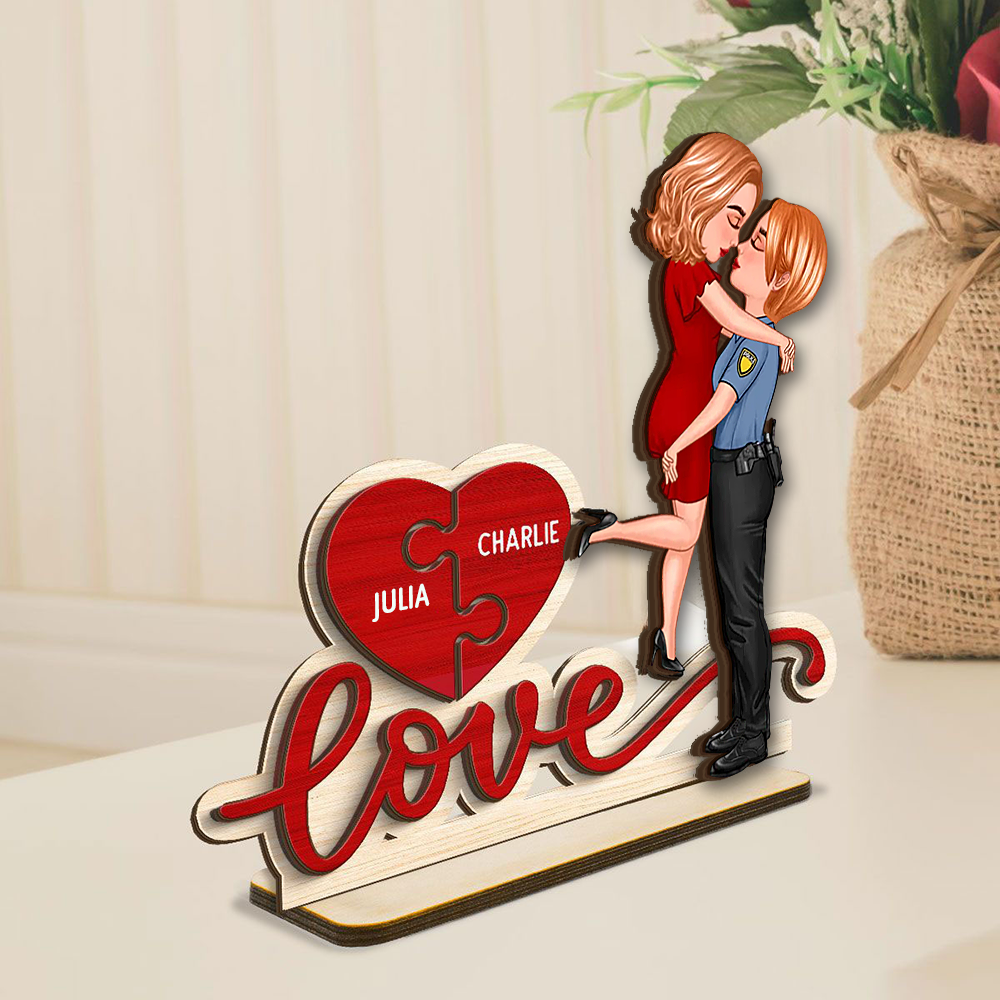 Love – Plaque en bois personnalisée avec 2 personnages et prénoms, cadeau pour couple