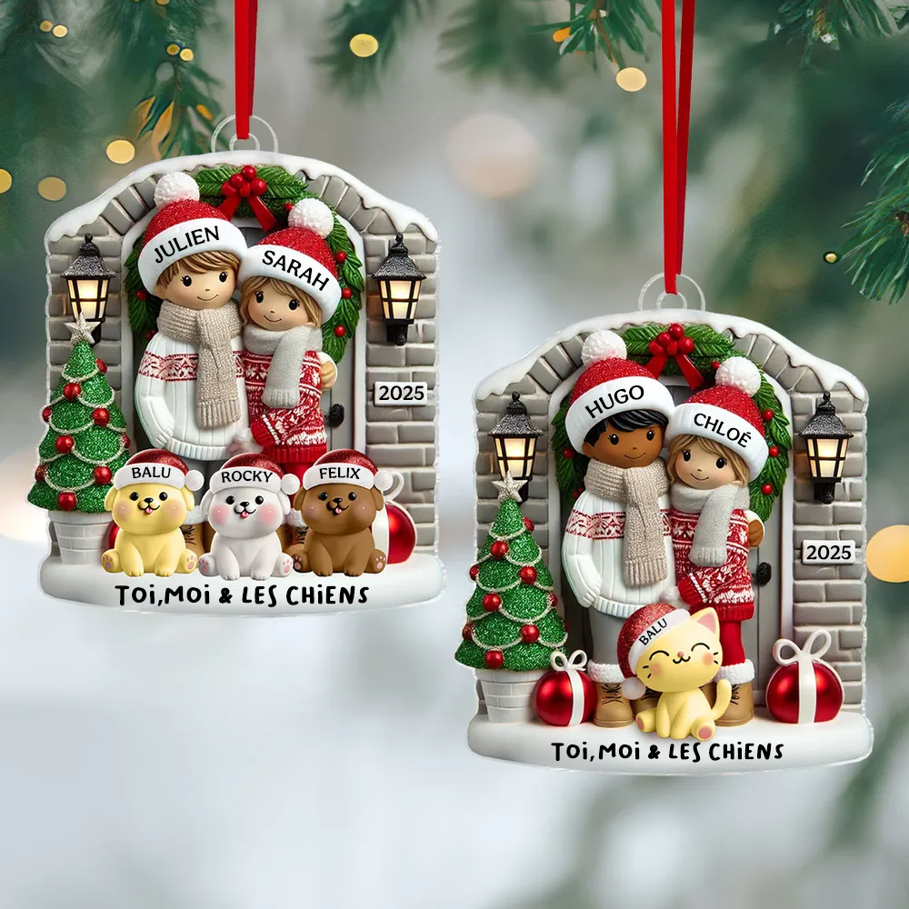 Ornement de Noël personnalisé pour couple avec animal de compagnie en option (chien ou chat)