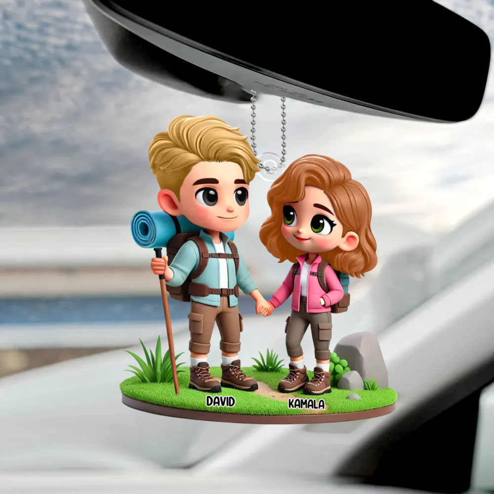 Pendentif en acrylique « Couple camping » personnalisé avec noms, cadeau pour couple