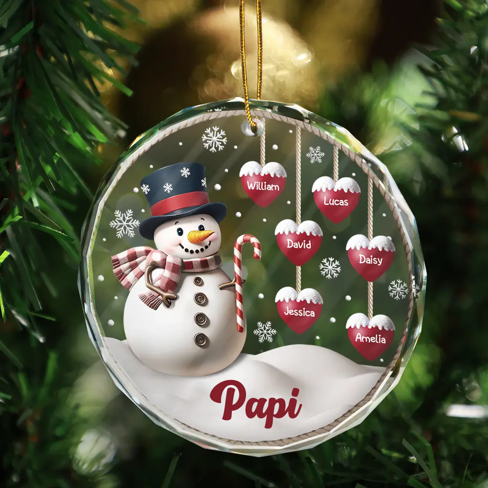 Bonhomme de neige avec noms Décoration de Noël Décoration en verre pour parents ou grands-parents