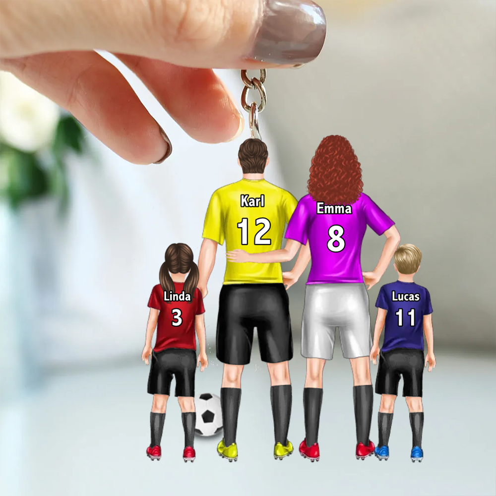 Porte-clés en acrylique personnalisé Famille de football avec parents et enfants