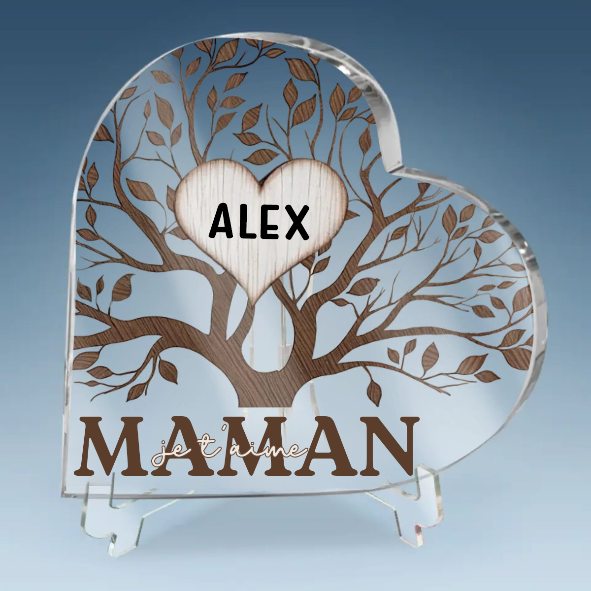 Cœur sur pied en forme d’arbre avec prénoms – Pour Mamie et Maman
