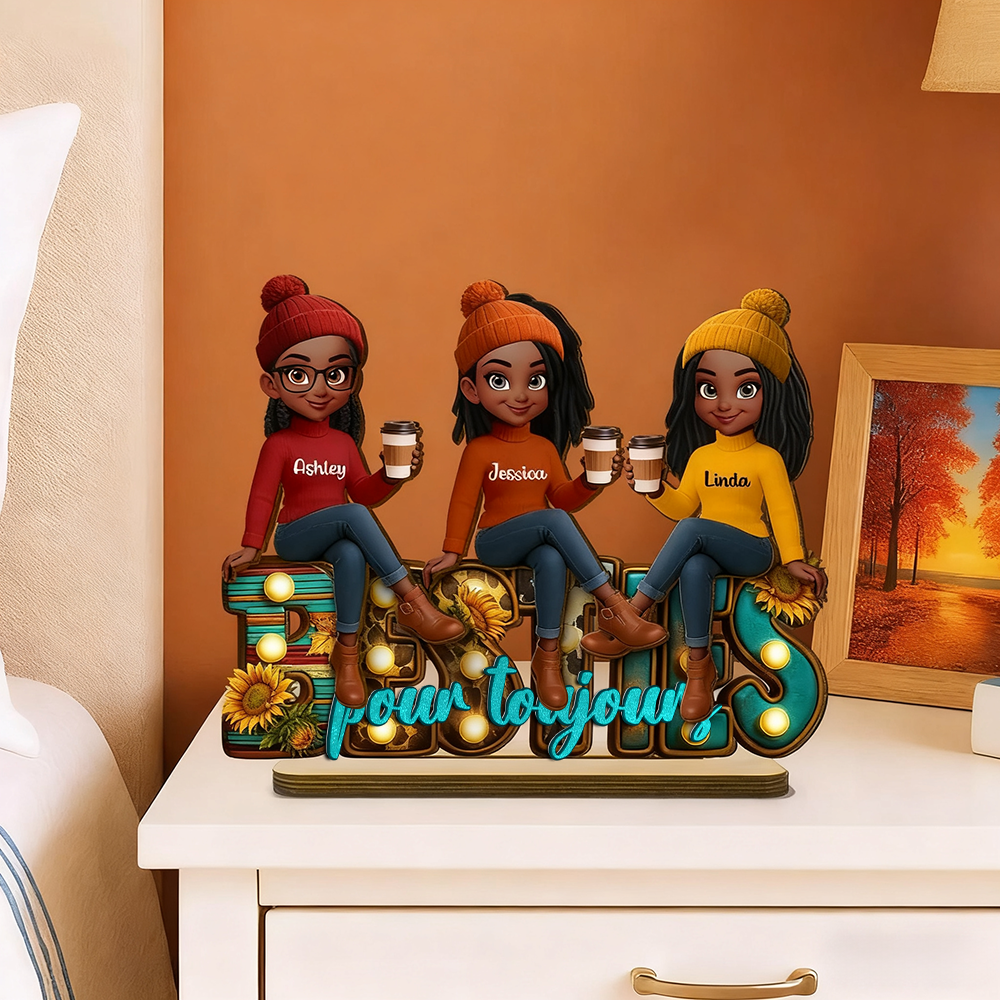 Besties pour toujours - Tableau en bois personnalisé avec 2 à 6 femmes Cadeau pour amies