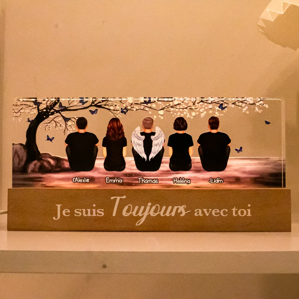 Veilleuse LED personnalisée – Famille sous l’arbre, cadeau de deuil