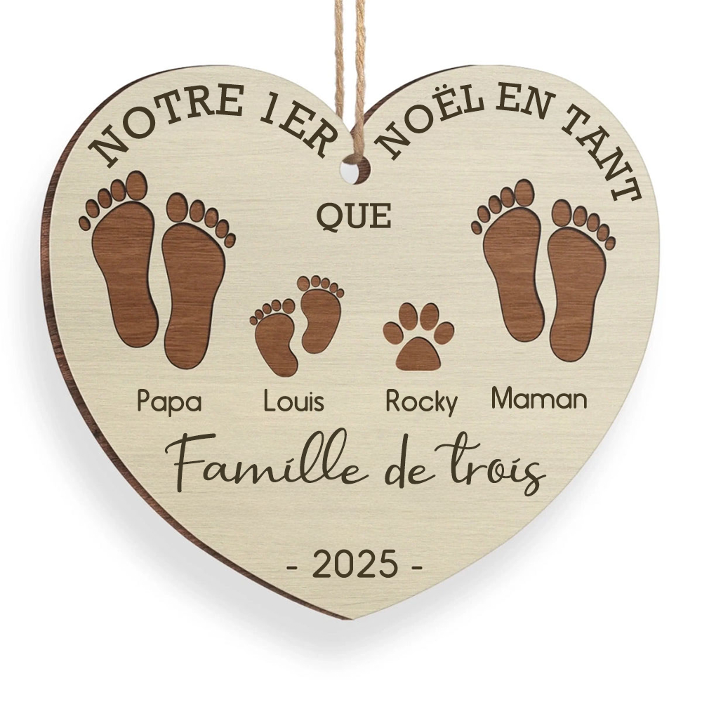 Notre Premier Noël en Famille de ... – Ornement en Bois Personnalisé avec Empreintes