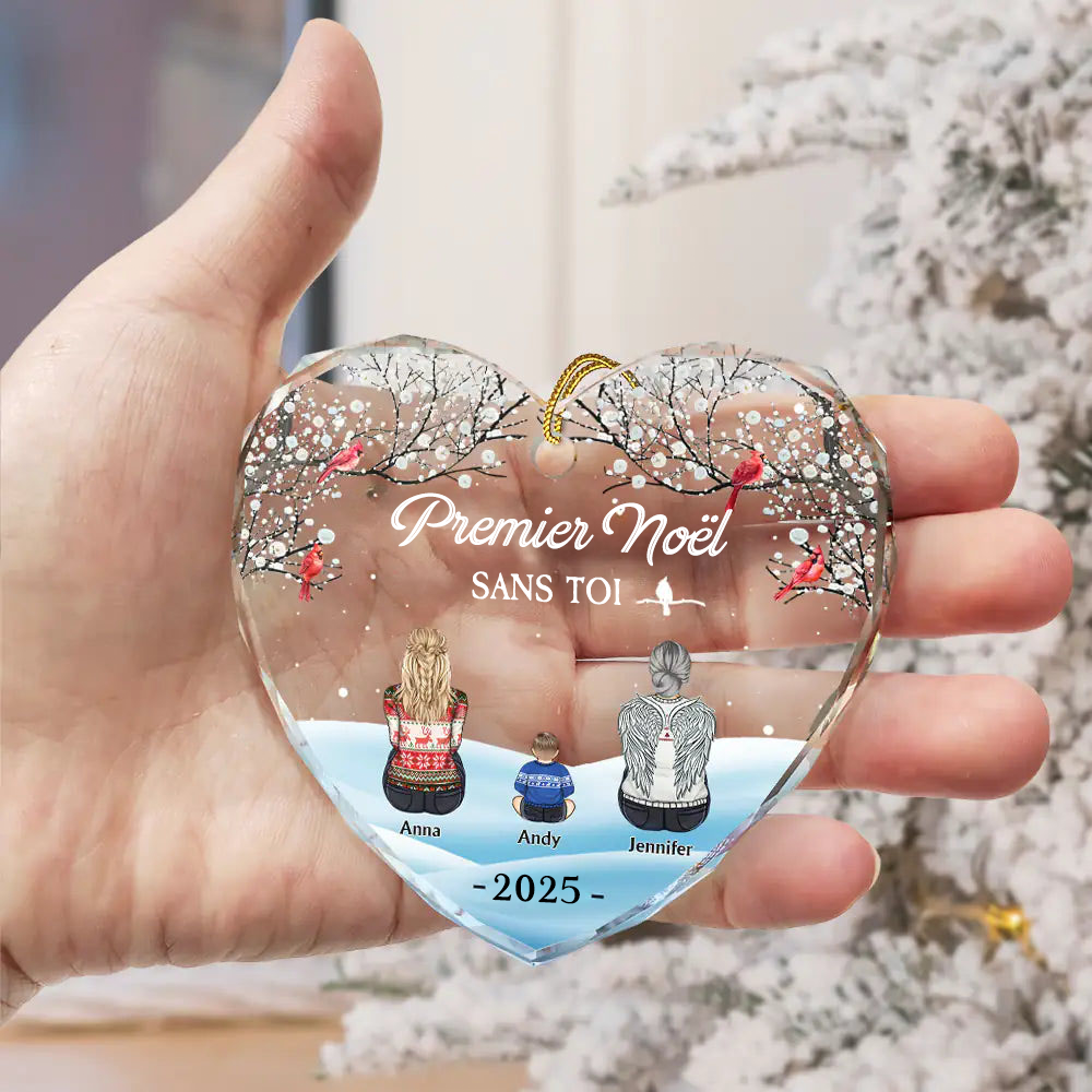 Ornement en verre en forme de cœur – Premier Noël sans toi – Décoration de sapin commémorative