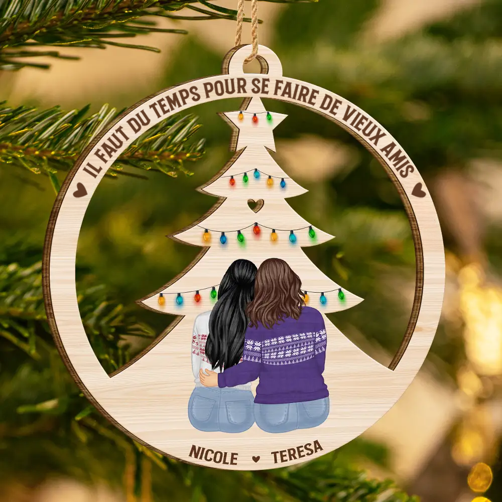Ornement en bois personnalisé avec 2 à 6 personnes – Décoration de sapin de Noël, cadeau pour amis