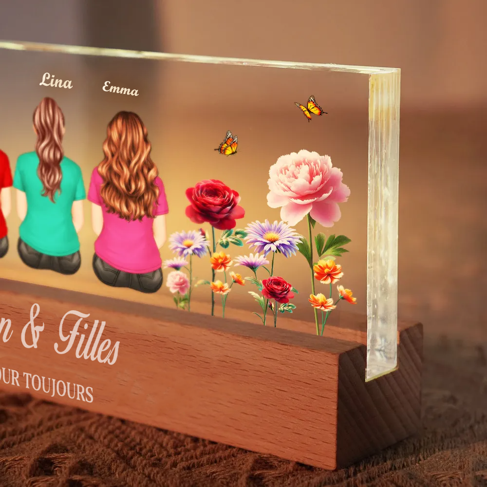 Veilleuse LED personnalisée avec fleurs de naissance – Cadeau pour la famille