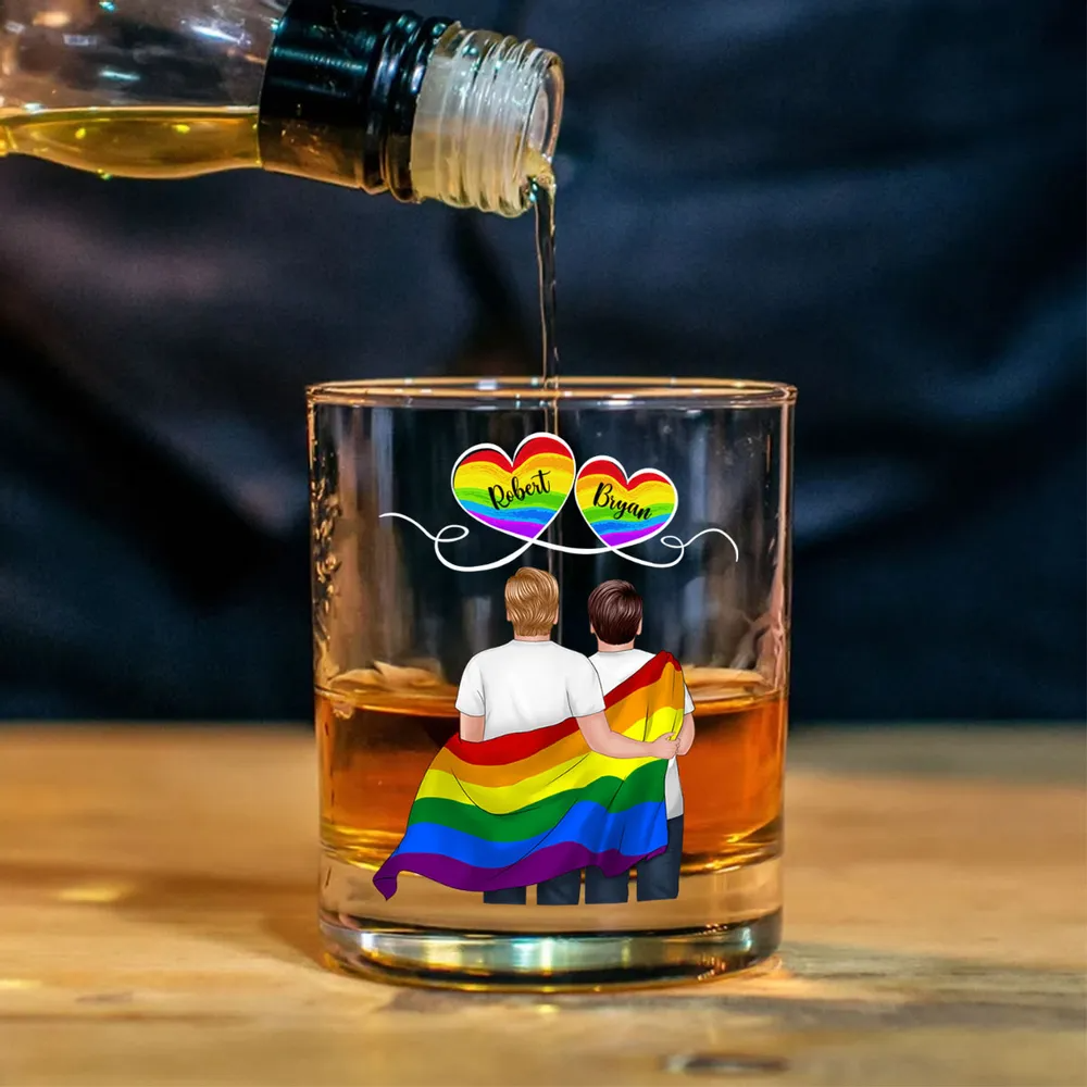 Couples arc-en-ciel – Verre à whisky personnalisé avec 2 personnages, pour couples LGBT