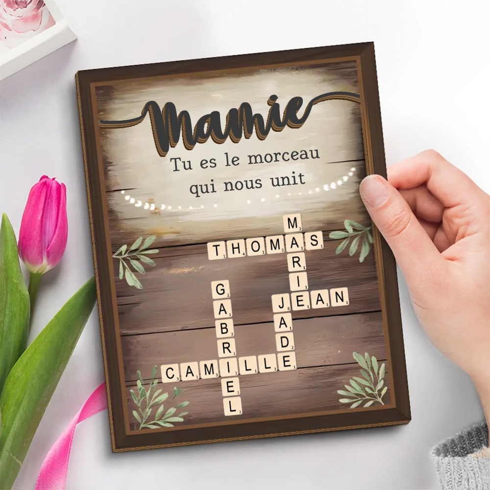Plaque en bois personnalisée à 2 couches avec mots croisés – Cadeau pour la famille