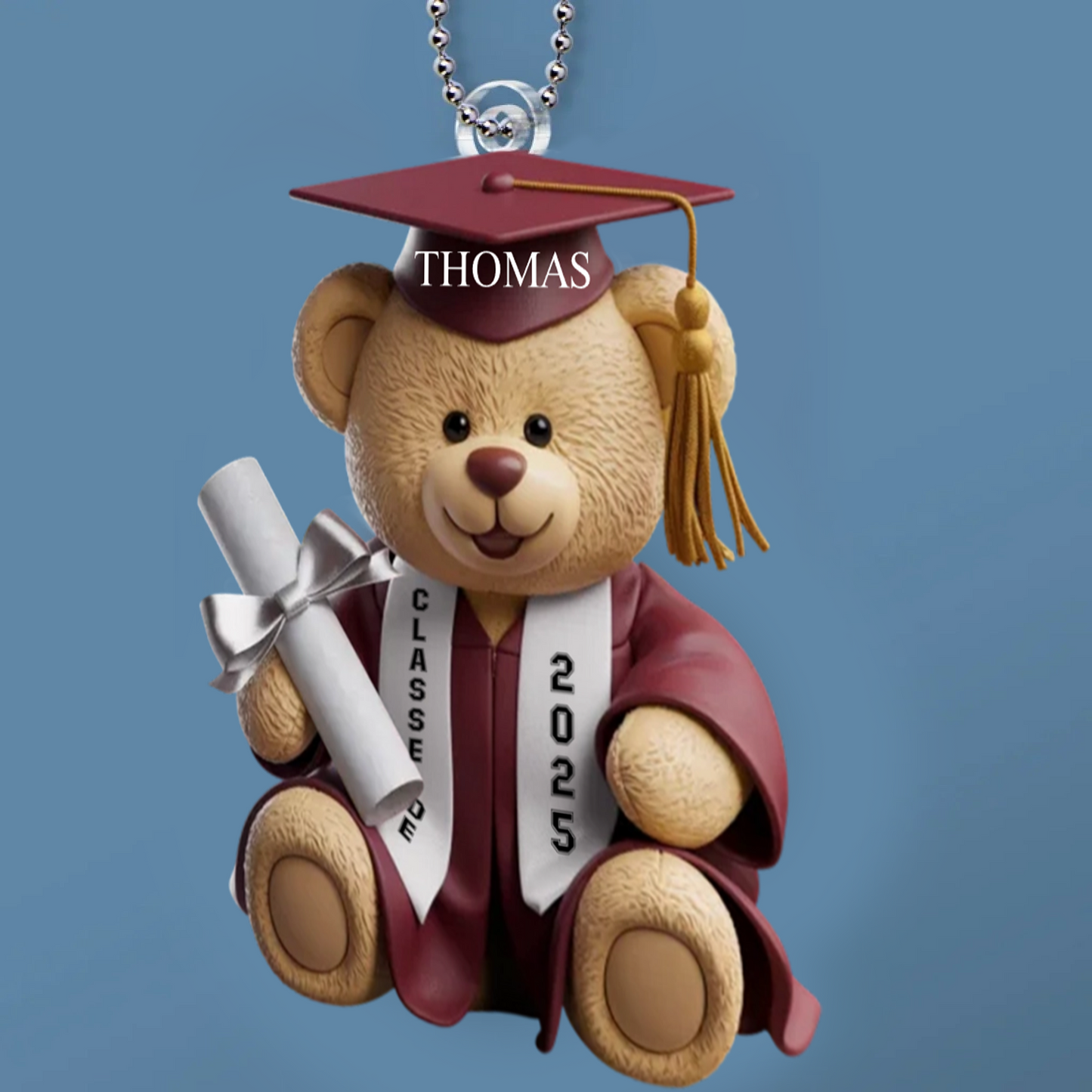 Pendentif de rétroviseur personnalisé pour la remise de diplôme – Ours avec prénom, année et choix de couleur