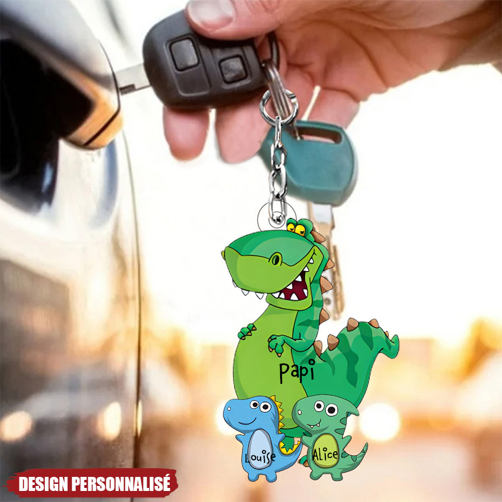 Porte-clés en acrylique personnalisé – Dinosaure pour Papi