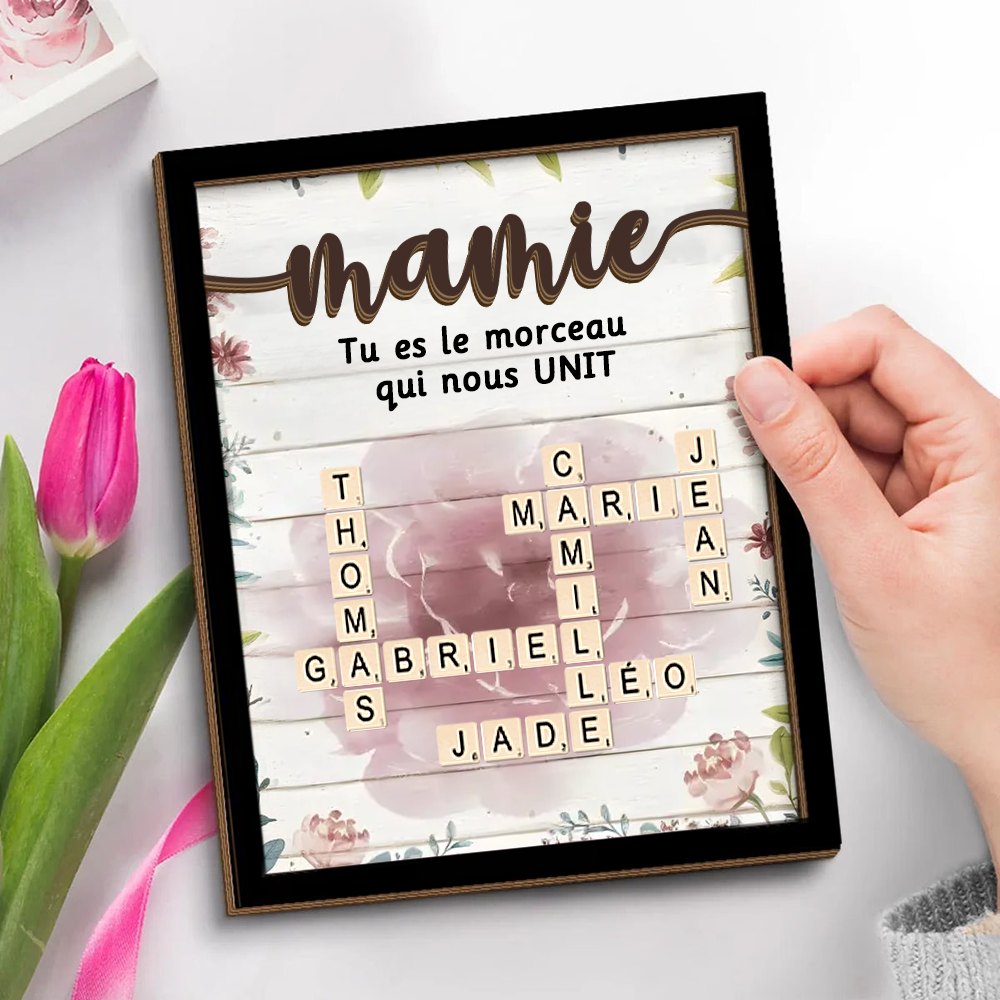 Plaque en bois personnalisée avec mots croisés