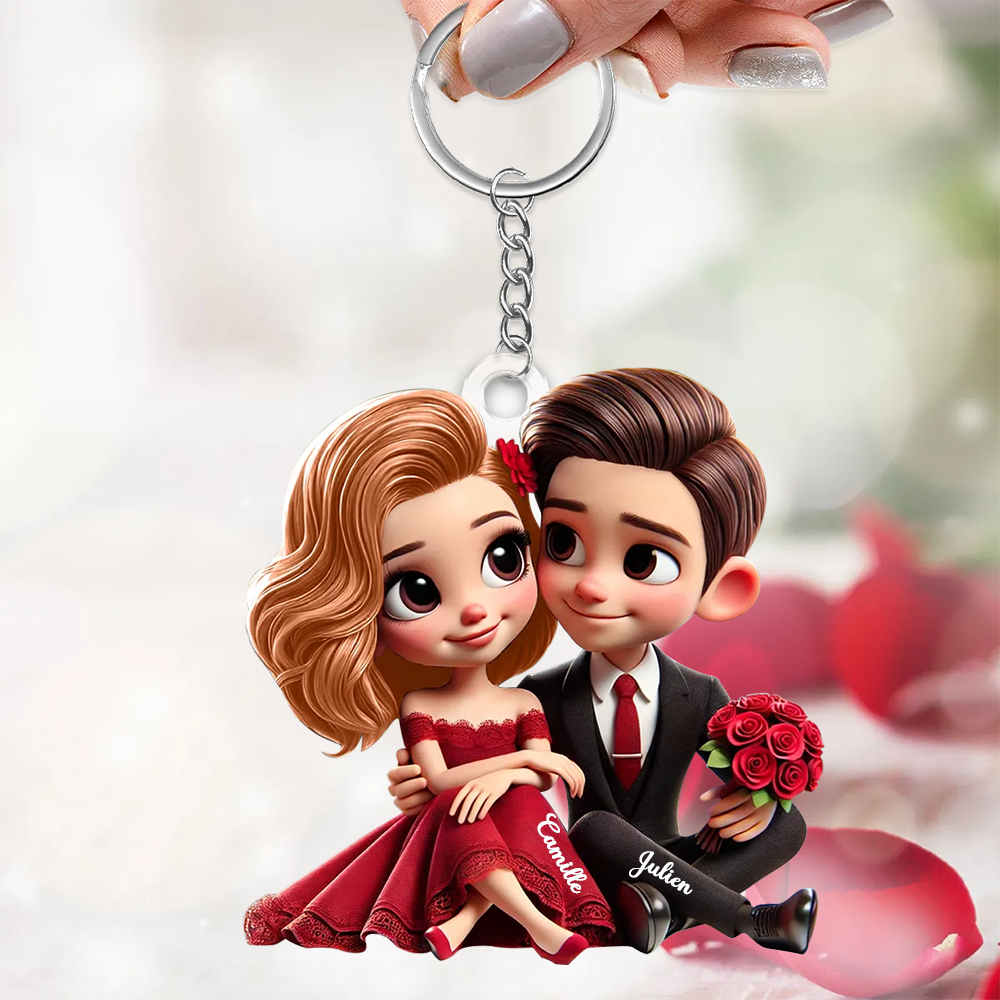 Couple – Porte-clés en acrylique avec noms, cadeau pour couple