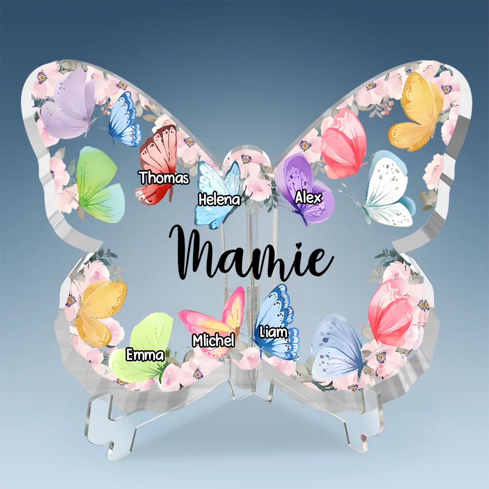 Plaque en acrylique personnalisée avec des papillons – Cadeau pour Mamie