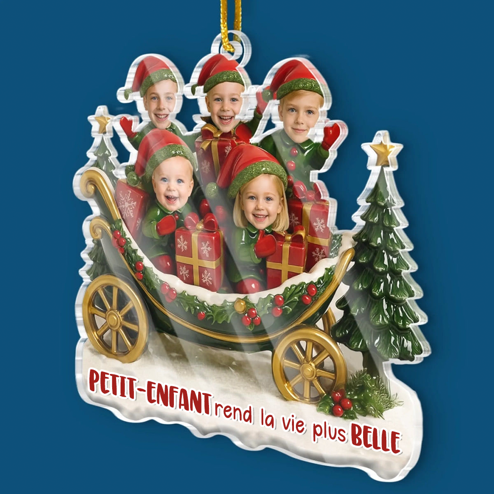 Pendentif en acrylique avec photos et texte – Décoration de sapin de Noël personnalisée pour mamie et papi