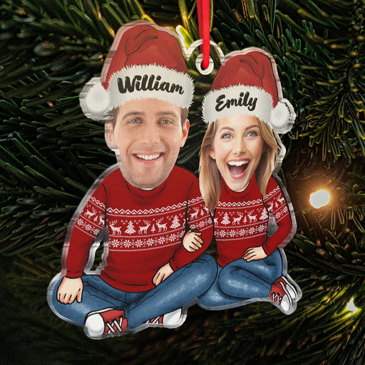 Couple de Noël Ornement personnalisé avec photo et nom