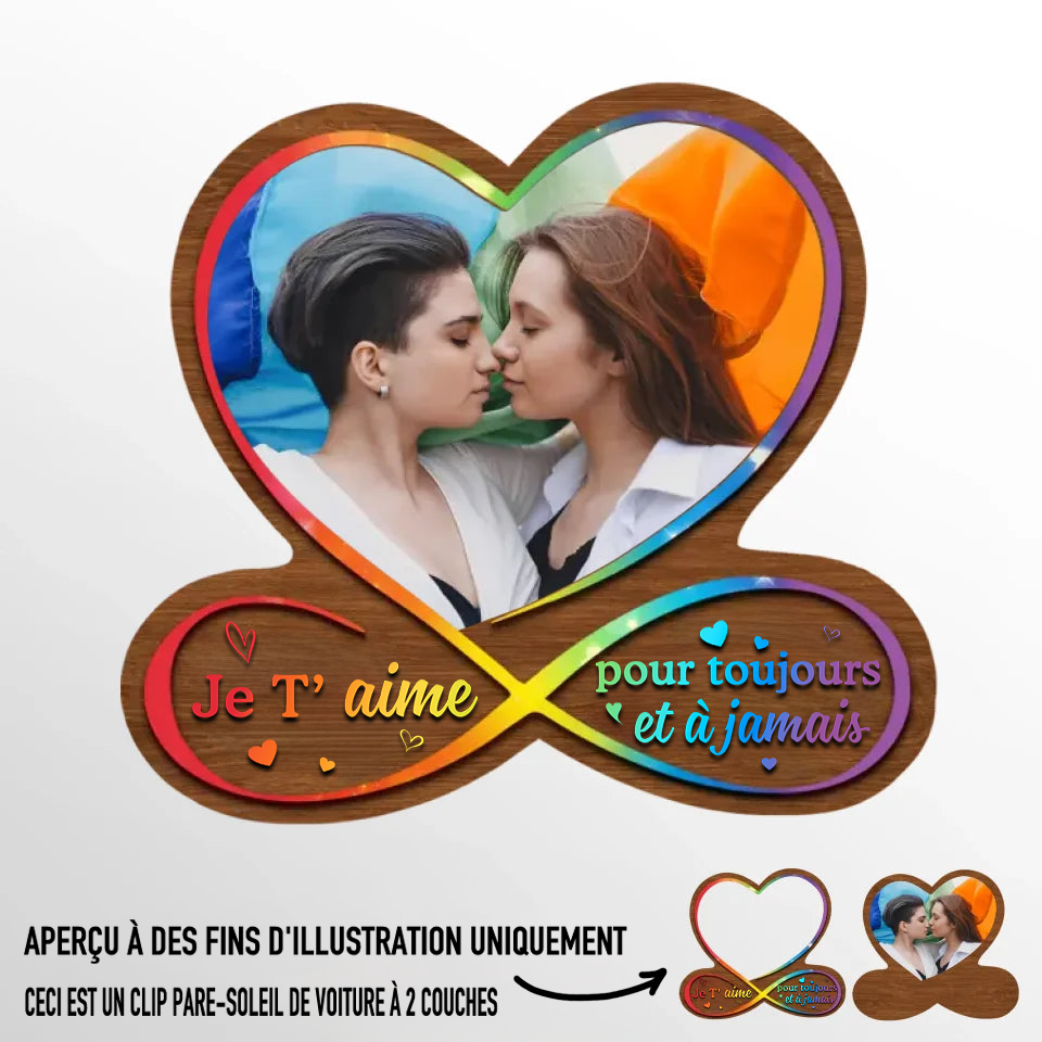 Clip pare-soleil arc-en-ciel personnalisé avec photo – Cadeau pour couples LGBT