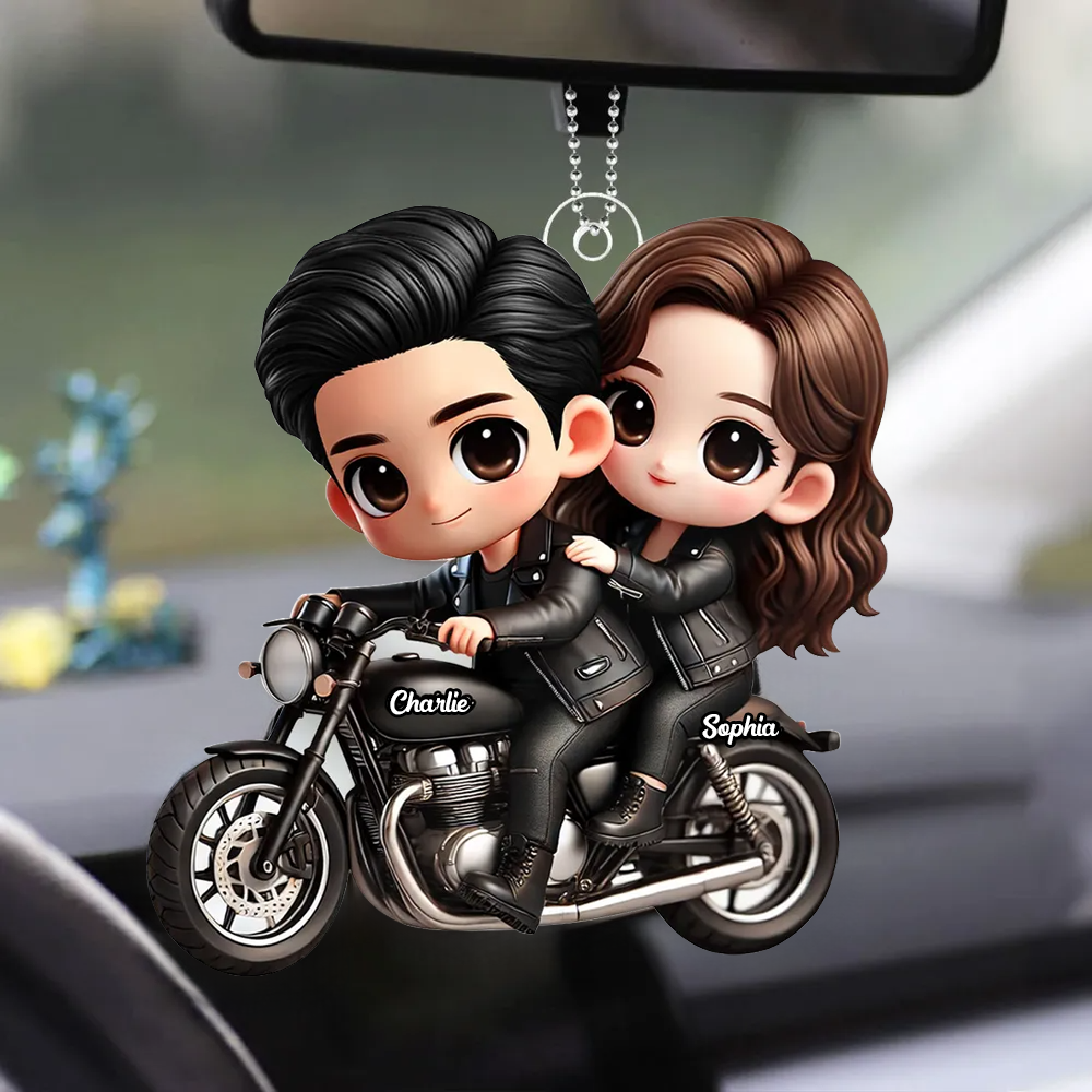 Couple sur moto – Pendentif en acrylique personnalisé, cadeau pour couple