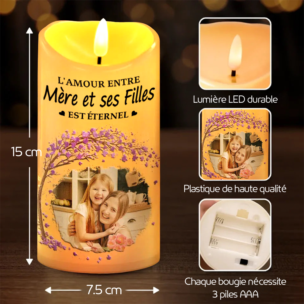 L’amour entre... est éternel – Bougie LED personnalisée avec photo