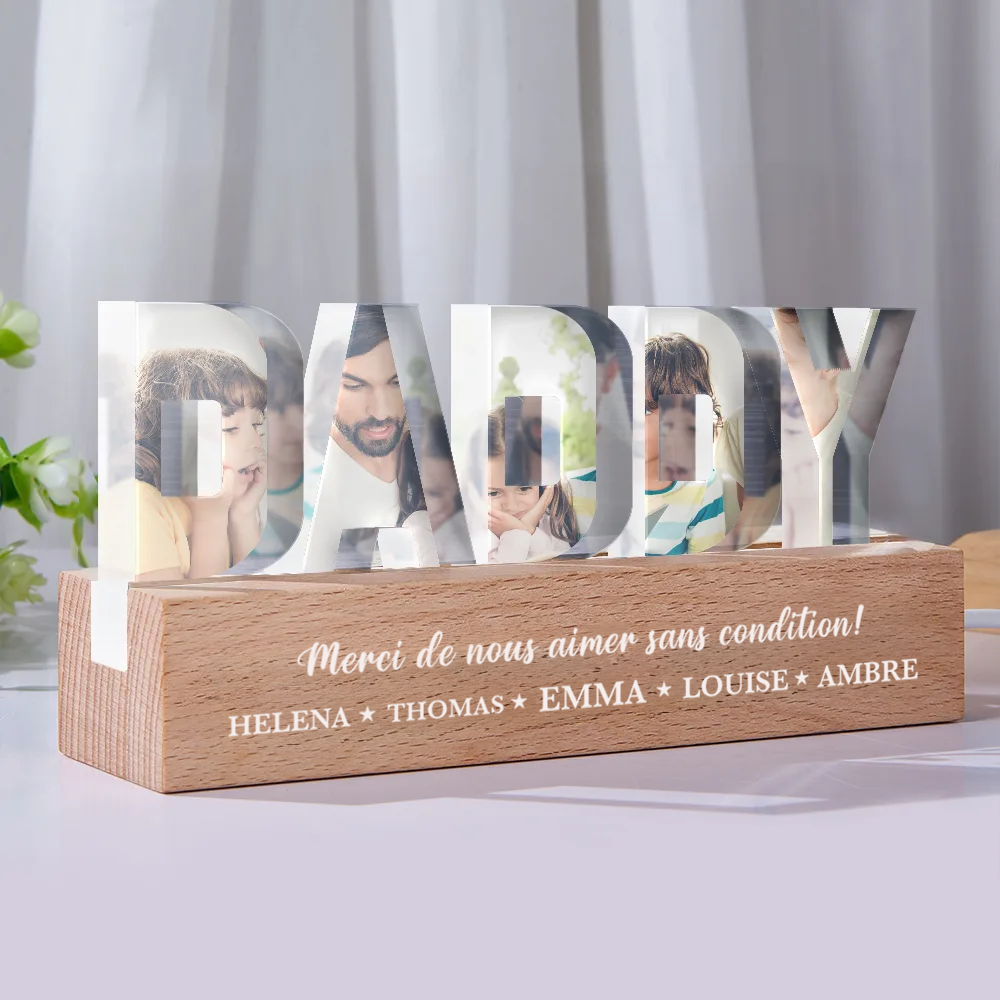 Veilleuse LED "PAPA" personnalisée avec photos – Cadeau pour papa