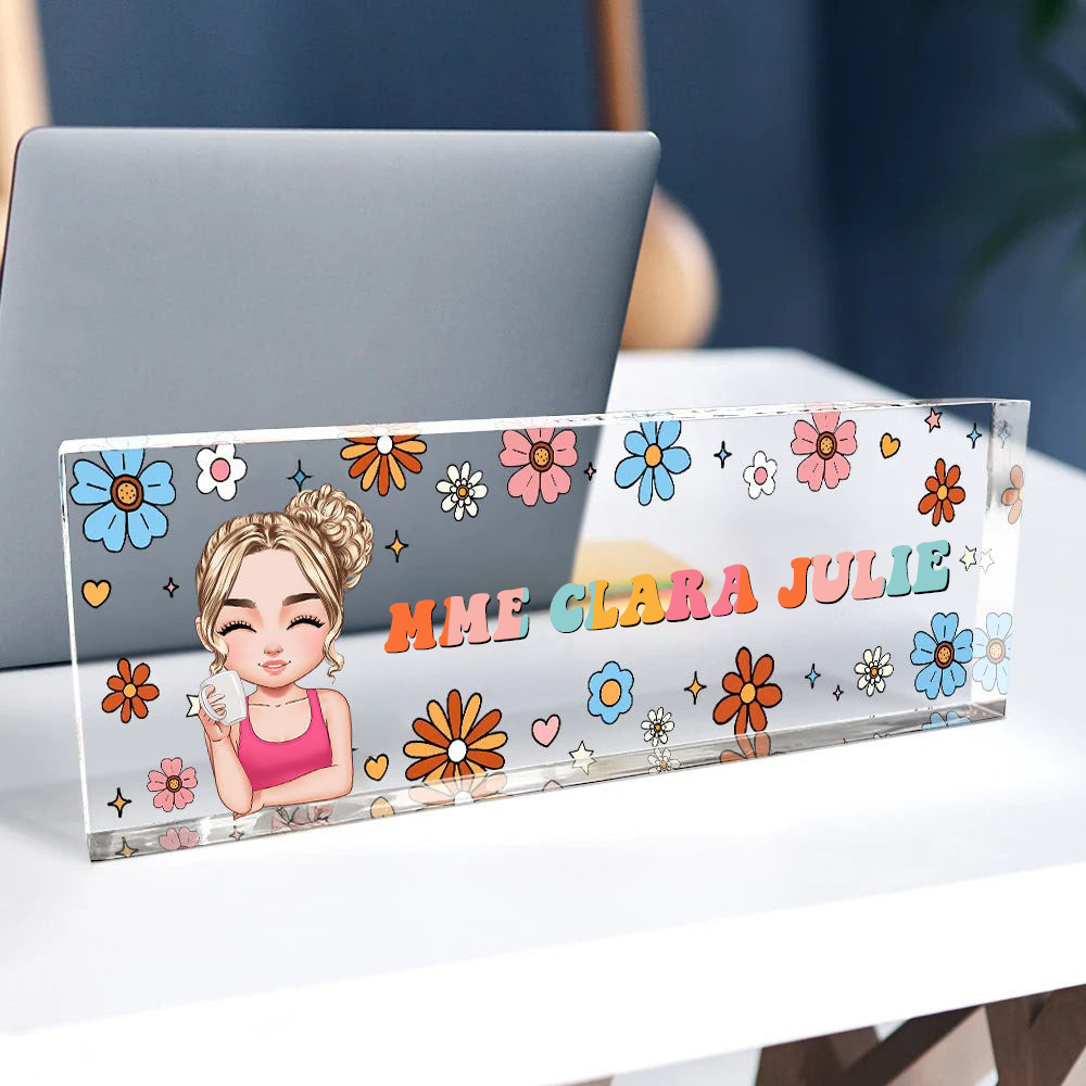 Plaque de bureau personnalisée pour enseignant – Motif crayon