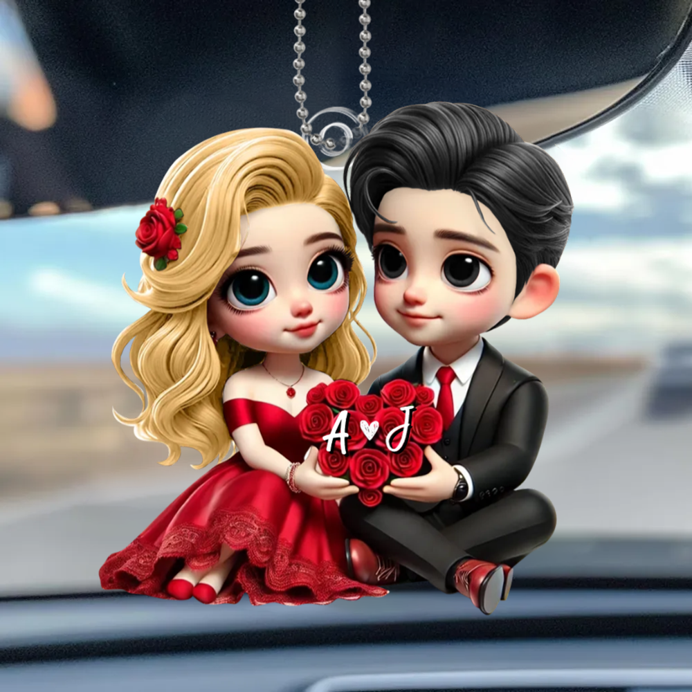 Couple avec roses – Pendentif en acrylique, cadeau pour couple