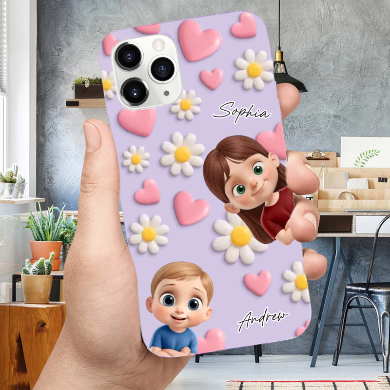 Coque de téléphone en silicone avec enfants Coque de téléphone personnalisée pour iPhone et Samsung Cadeau pour mamie et maman