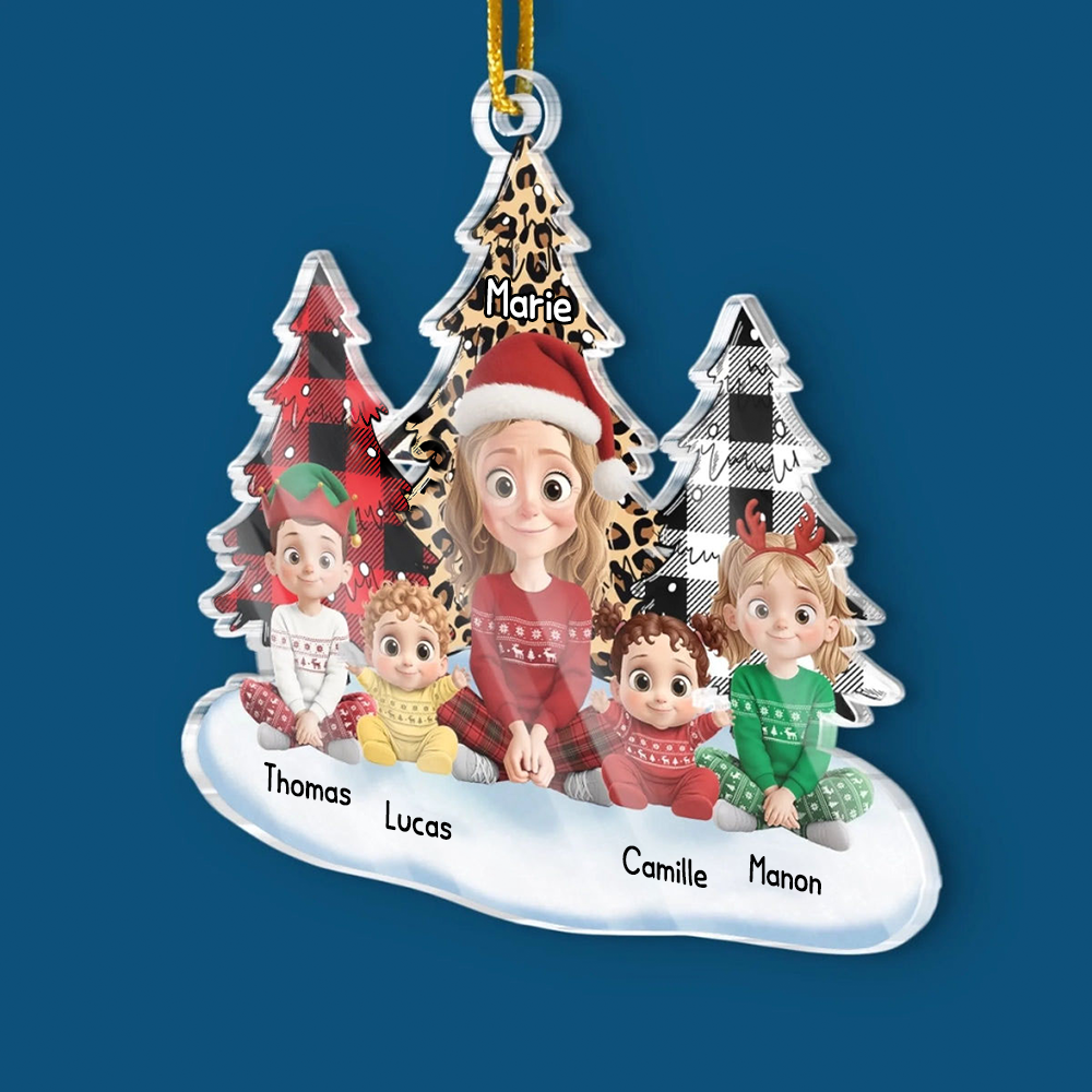 Maman/Mamie avec enfants - Pendentif personnalisé en acrylique Décoration de Noël