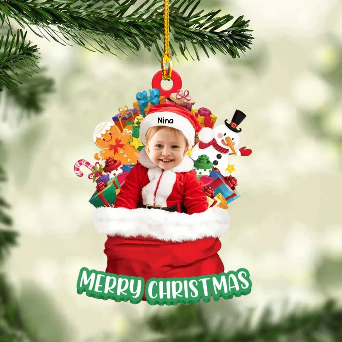 Bébé et cadeau de Noël Photo Ornement de Noël