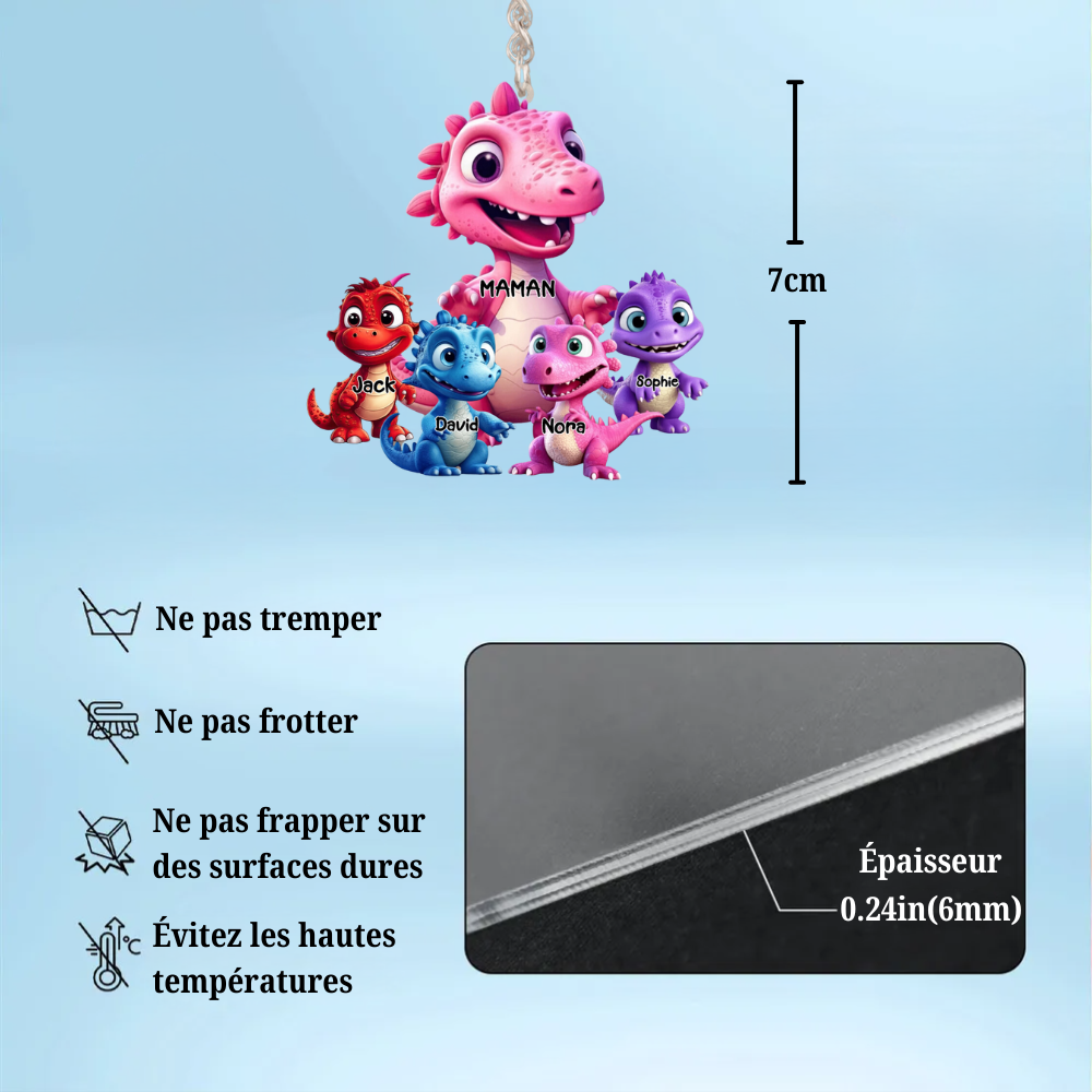 Porte-clés en acrylique personnalisable - Maman/Dino et ses enfants