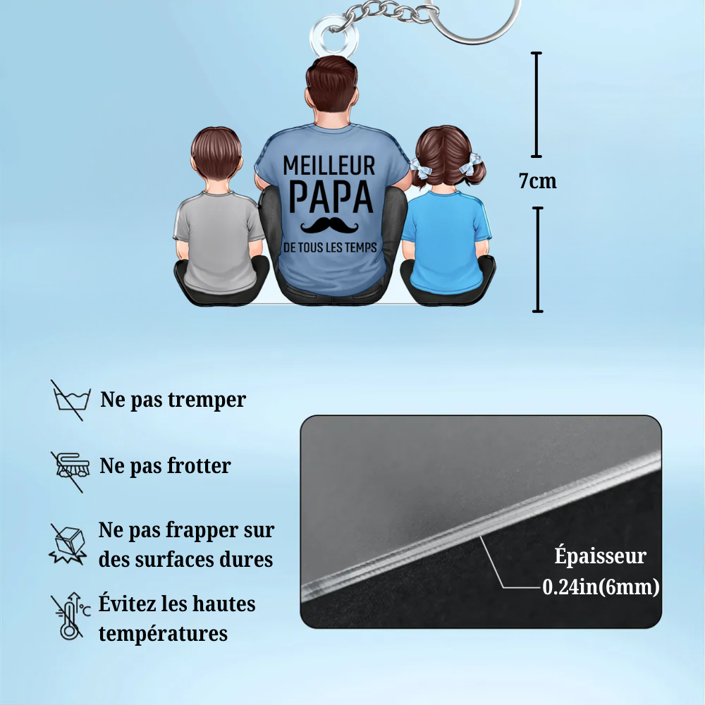 Meilleur Papa - Porte-clés en acrylique personnalisé pour les pères et les grands-pères, avec les enfants.