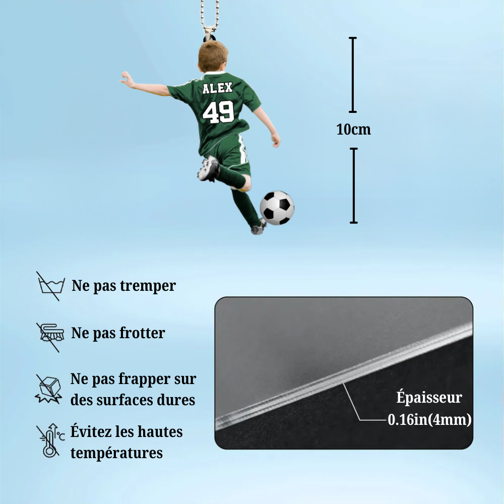Enfant footballeur – Pendentif de voiture personnalisé en acrylique, cadeau pour garçon