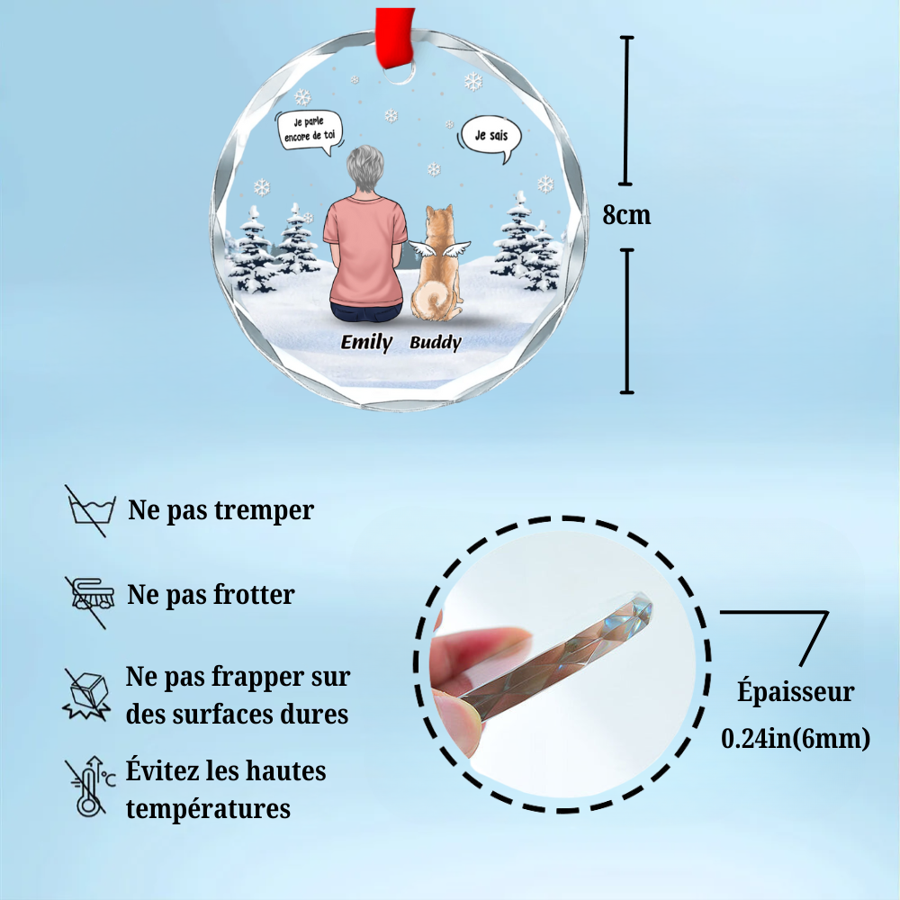 Orement en verre personnalisé Décoration de sapin de Noël Deuil pour chien et chat