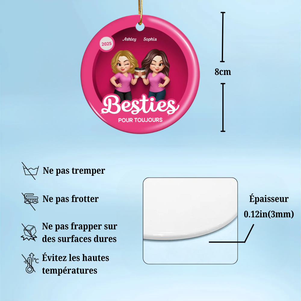 Ornement en céramique personnalisé avec 2 à 6 femmes Décoration de Noël pour sœur et meilleures amies