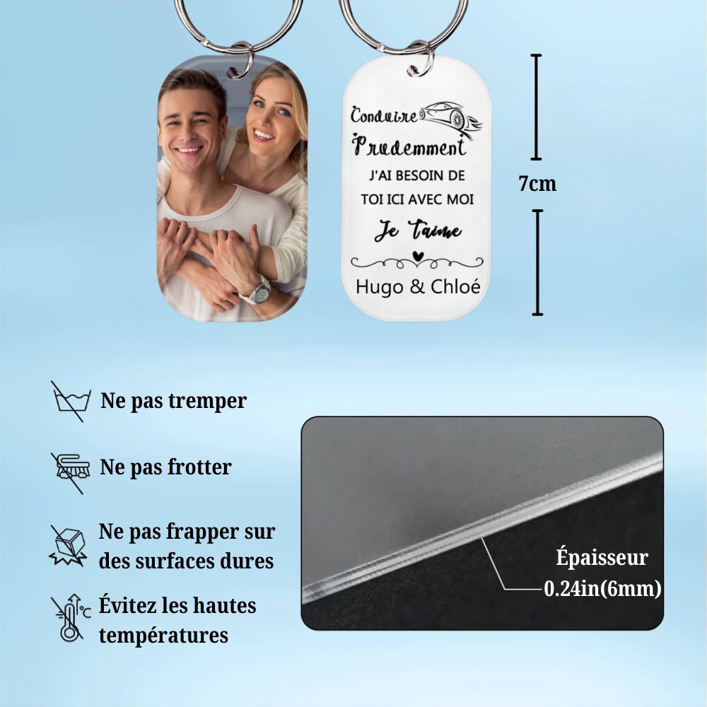 Acrylique Photo Porte-clés avec gravure-Cadeaux de Saint-Valentin