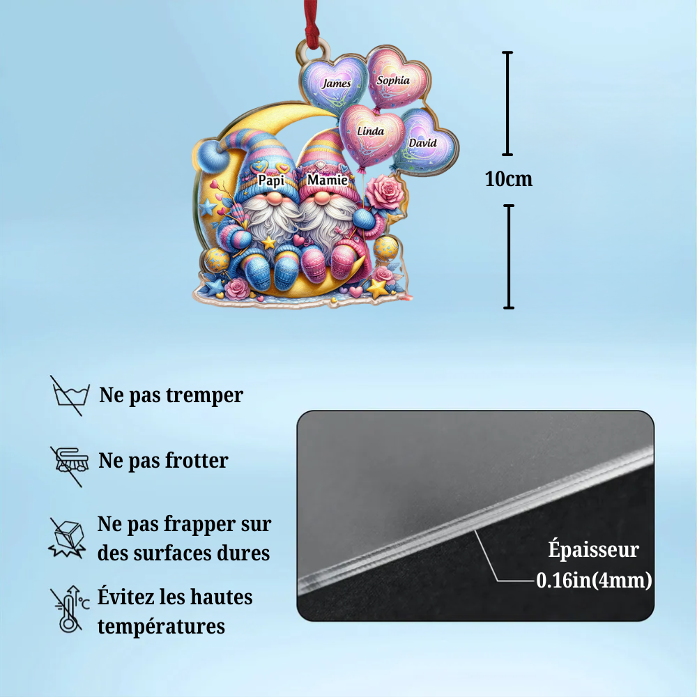 Ornement de Noël personnalisé avec couple de lutins – Personnalisable avec jusqu'à 10 prénoms