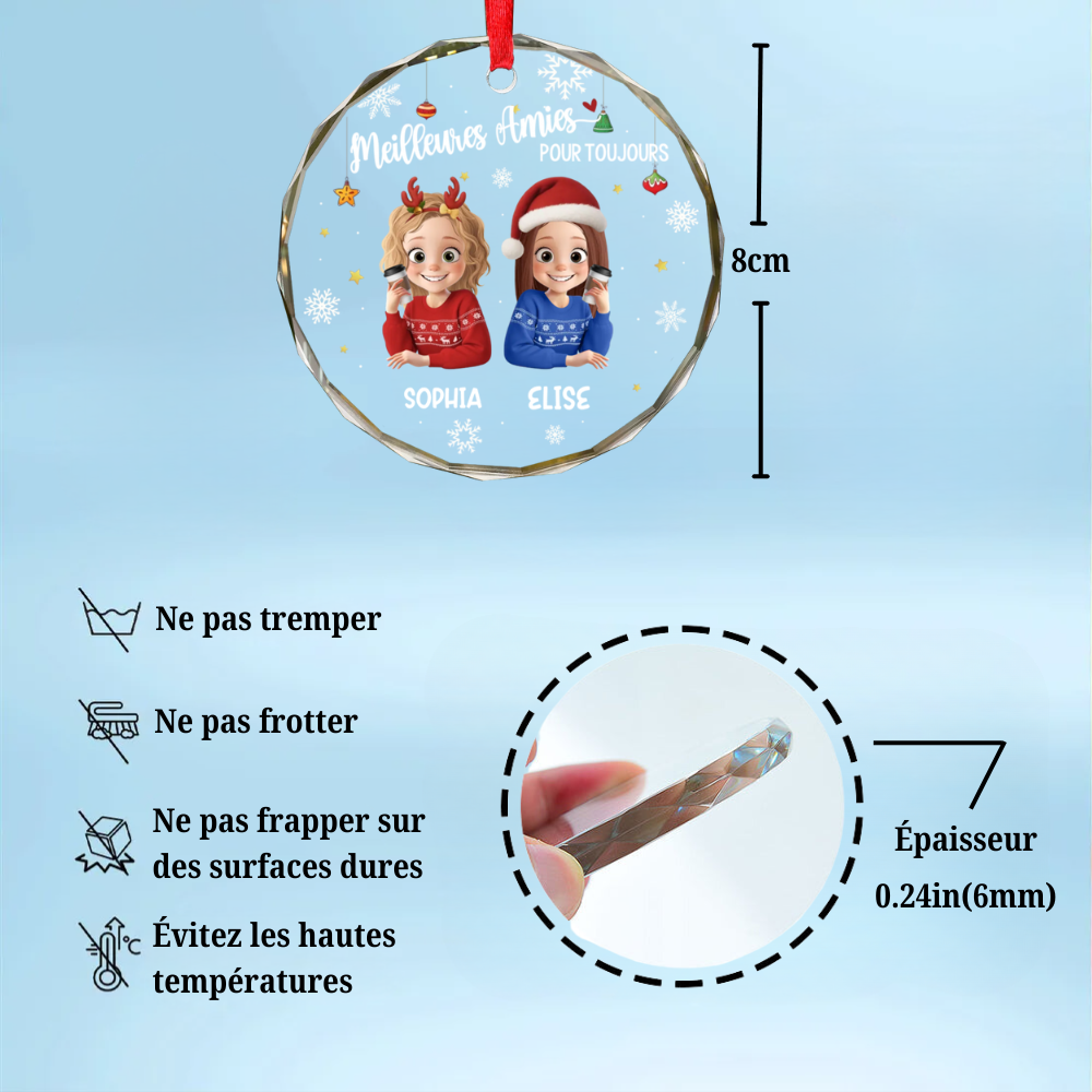 Décoration en verre personnalisée « Meilleures amies » – Décoration de Noël