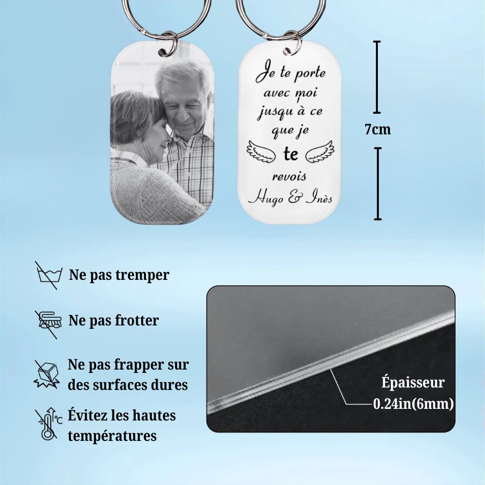 Porte-clés photo acrylique avec gravure Cadeaux de deuil