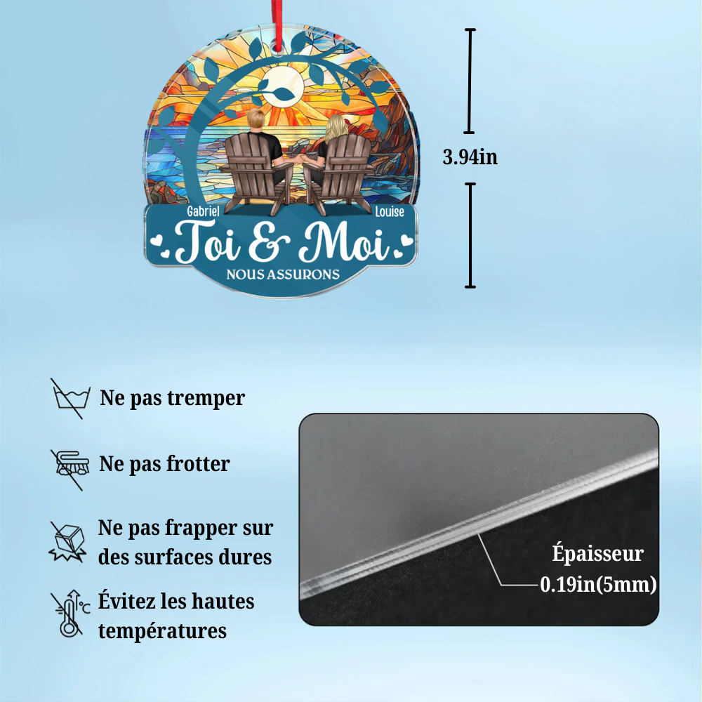 Couple assis-Personnalisation de l'ornement en acrylique Pendentif de Noël
