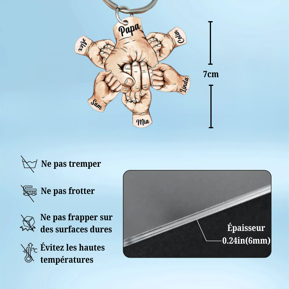 Poings Porte-clés-Papa, Papy, Maman et Mamie avec 2-8 noms