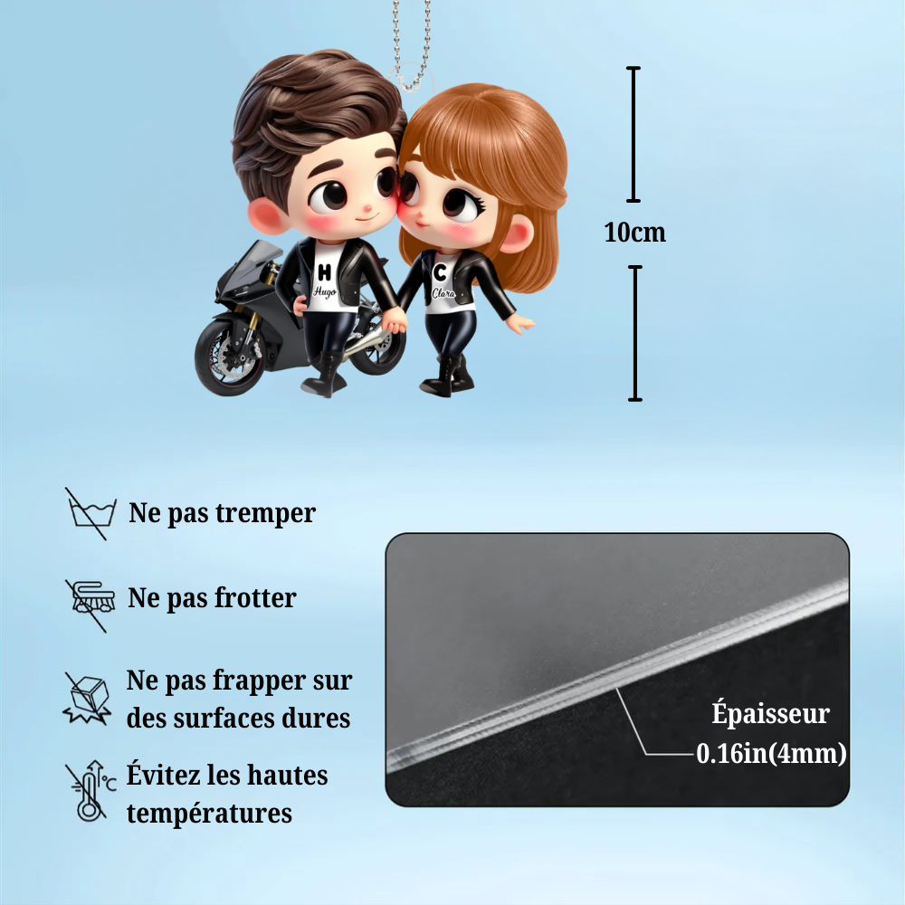 Porte-voiture en acrylique Cartoon pour couple à moto – Cadeau pour couple