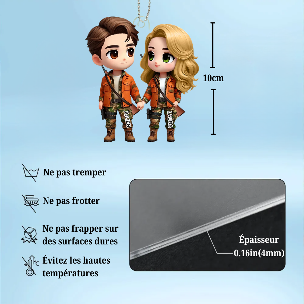 Pendentif en acrylique personnalisé avec couple cartoon, cadeau pour couple